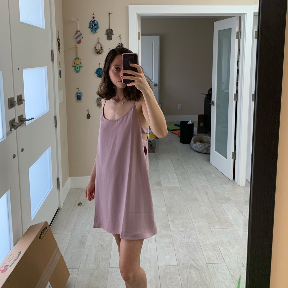 Mauve shift dress with side cutouts from Tobi